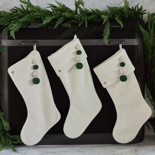 Ivory Alpaca Stocking with Cuff and Stocking Baubles - Nantucket Looms